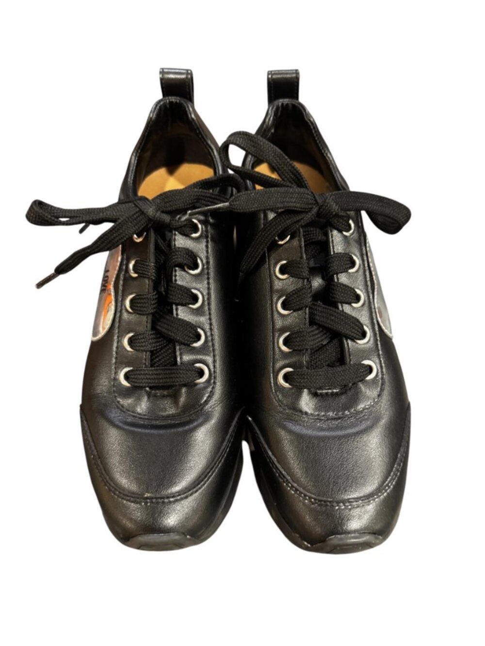 Love Moschino Black Leather Heart Sneakers Size 35 Italy - Picture 3 of 6